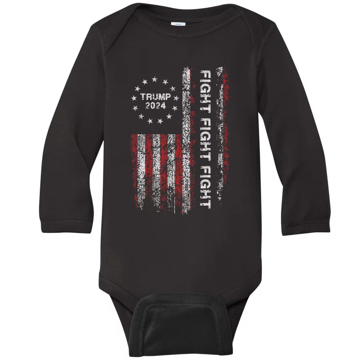 Trump 2024 Fight President Election Bold Design Baby Long Sleeve Bodysuit