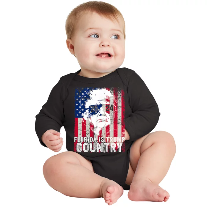 Trump 2024 Florida Trump Country American Flag Election Baby Long Sleeve Bodysuit