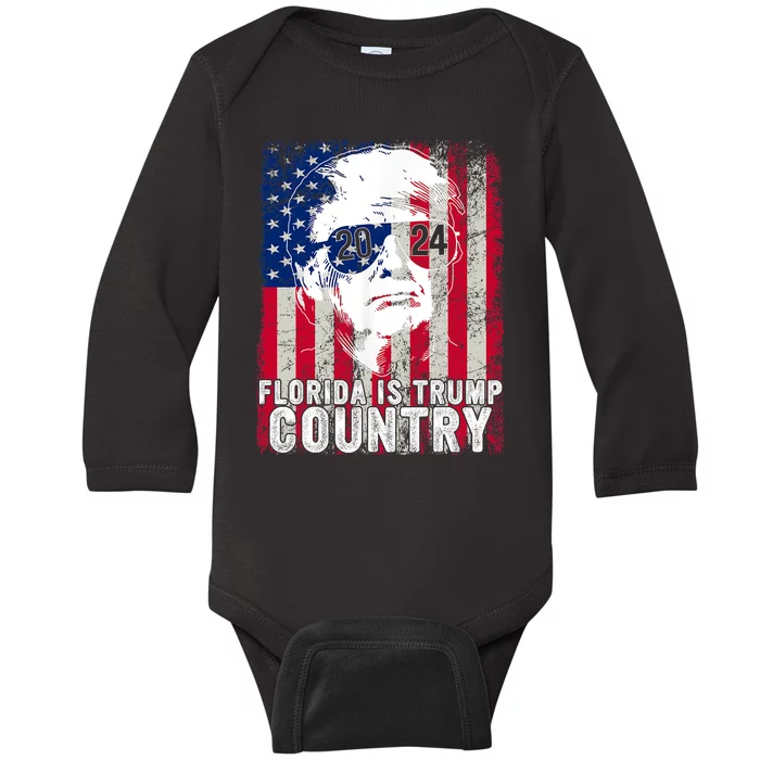 Trump 2024 Florida Trump Country American Flag Election Baby Long Sleeve Bodysuit