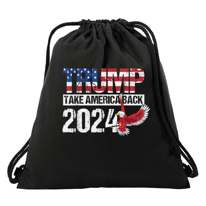 Trump 2024 Flag Take America Back 4th Of July Trump 2024 Drawstring Bag