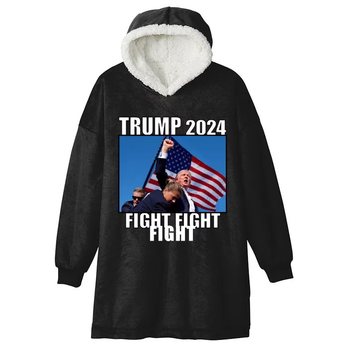 Trump 2024 Fight Fight Fight Assassination Attempt Fist Maga Hooded Wearable Blanket