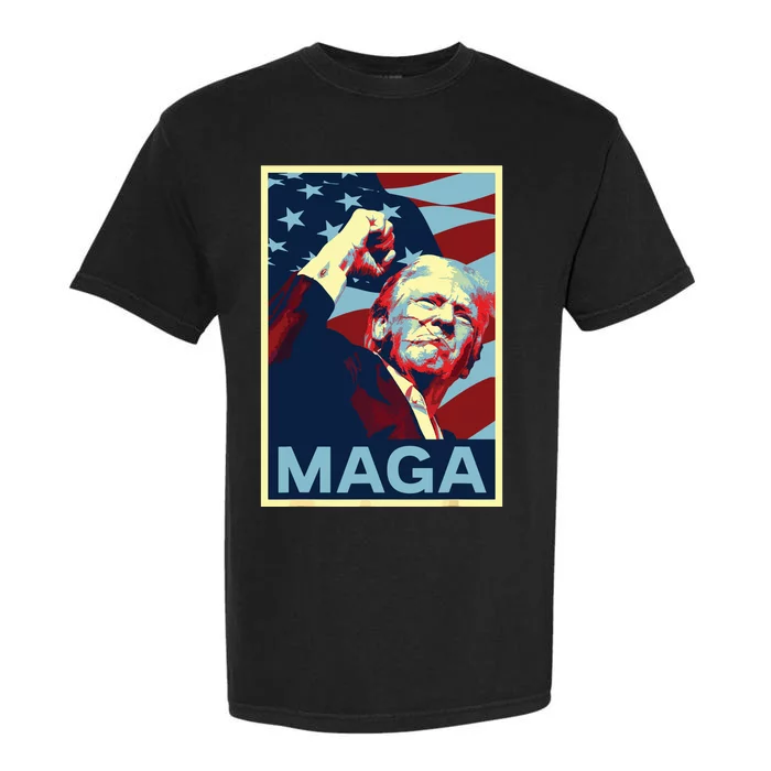 Trump 2024 Fight Fist Pump Us Flag Vintage Style Poster Maga Garment-Dyed Heavyweight T-Shirt