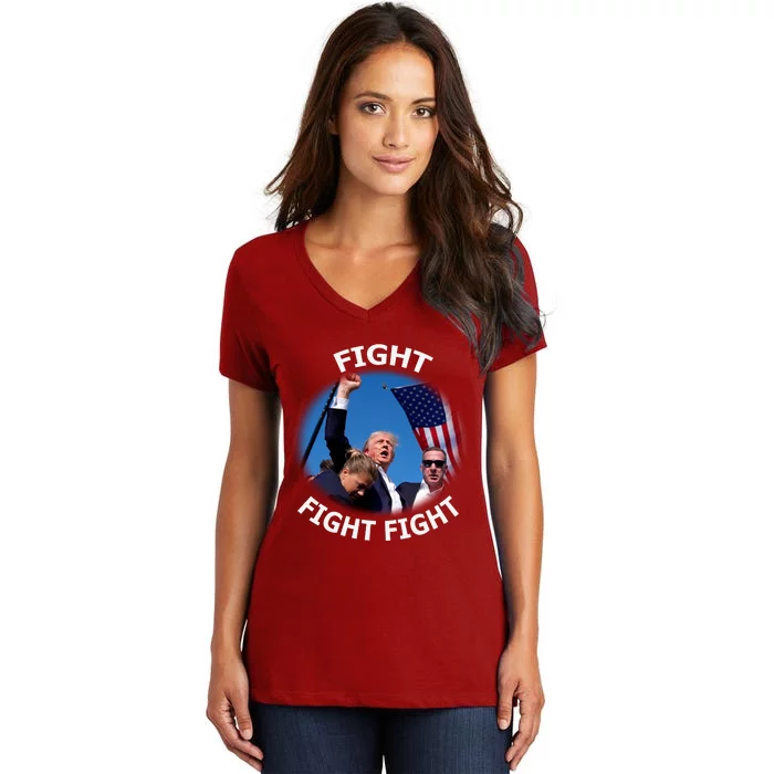 Trump 2024 Fight Fight Fight Fist Assassation Attempt Antiliberal Women's V-Neck T-Shirt