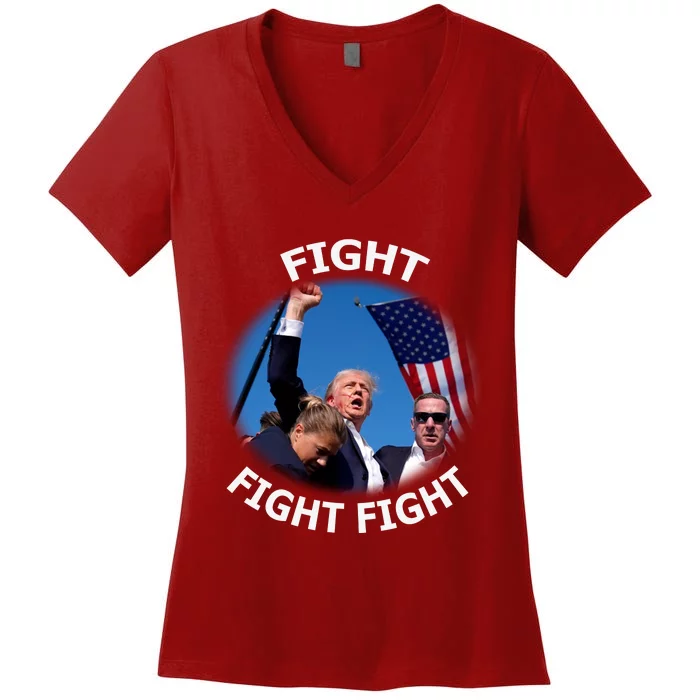 Trump 2024 Fight Fight Fight Fist Assassation Attempt Antiliberal Women's V-Neck T-Shirt