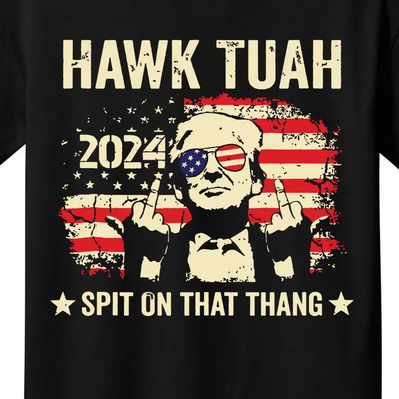 Trump 2024 Flag Funny Hawk Tush Middle Finger 24 Vote Trump Tank Top Kids T-Shirt