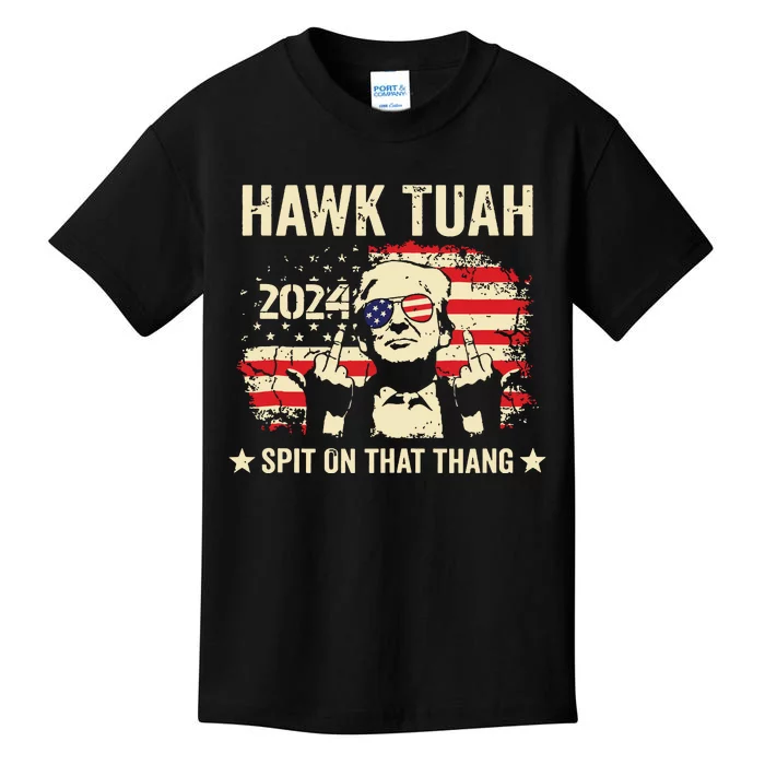 Trump 2024 Flag Funny Hawk Tush Middle Finger 24 Vote Trump Tank Top Kids T-Shirt