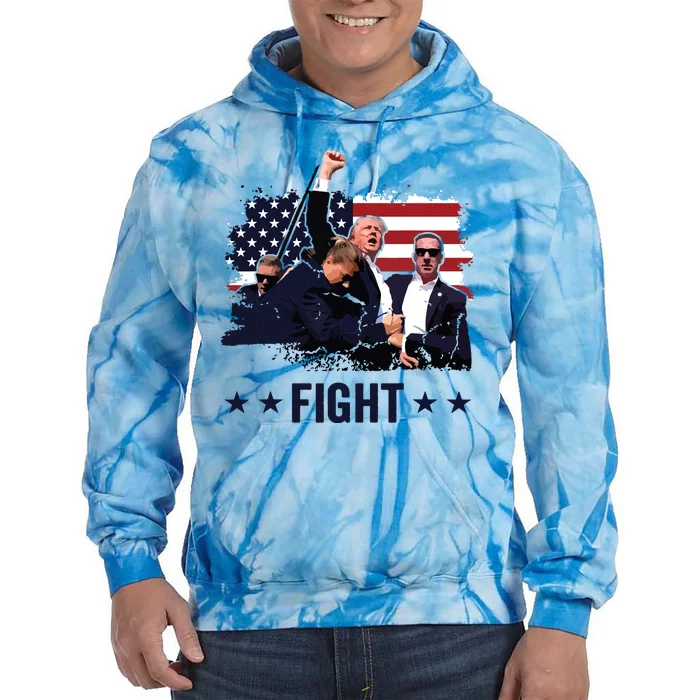 Trump 2024 Fight Fist Rally Trump Rally 2024 American Flag Tie Dye Hoodie