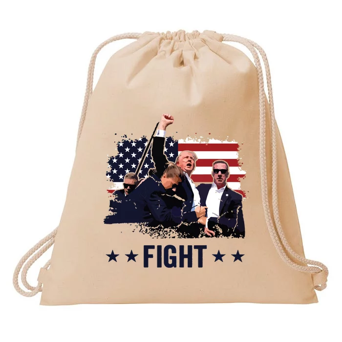 Trump 2024 Fight Fist Rally Trump Rally 2024 American Flag Drawstring Bag