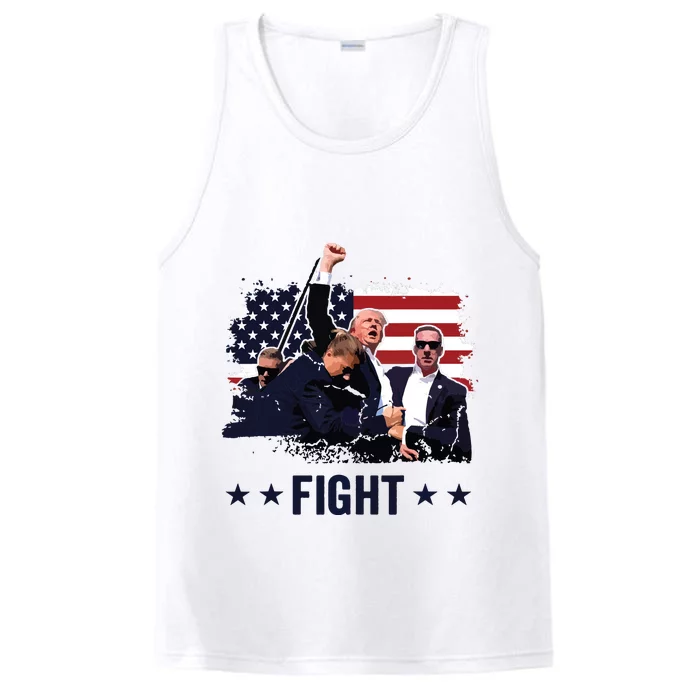 Trump 2024 Fight Fist Rally Trump Rally 2024 American Flag Performance Tank