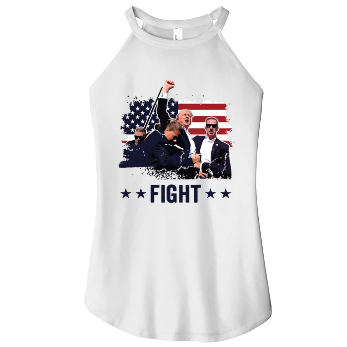 Trump 2024 Fight Fist Rally Trump Rally 2024 American Flag Women’s Perfect Tri Rocker Tank