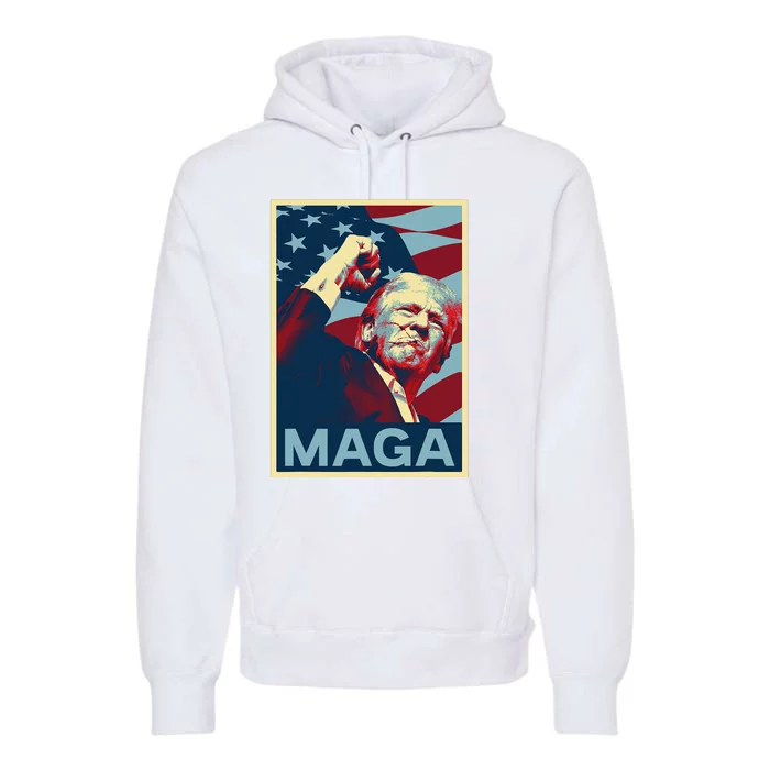 Trump 2024 Fight Fist Pump Us Flag Vintage Style Poster Maga Premium Hoodie