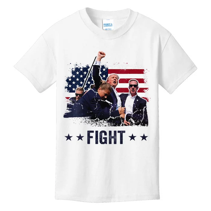 Trump 2024 Fight Fist Rally Trump Rally 2024 American Flag Kids T-Shirt