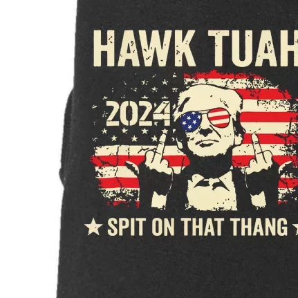 Trump 2024 Flag Funny Hawk Tush Middle Finger 24 Vote Trump Doggie 3-End Fleece Hoodie