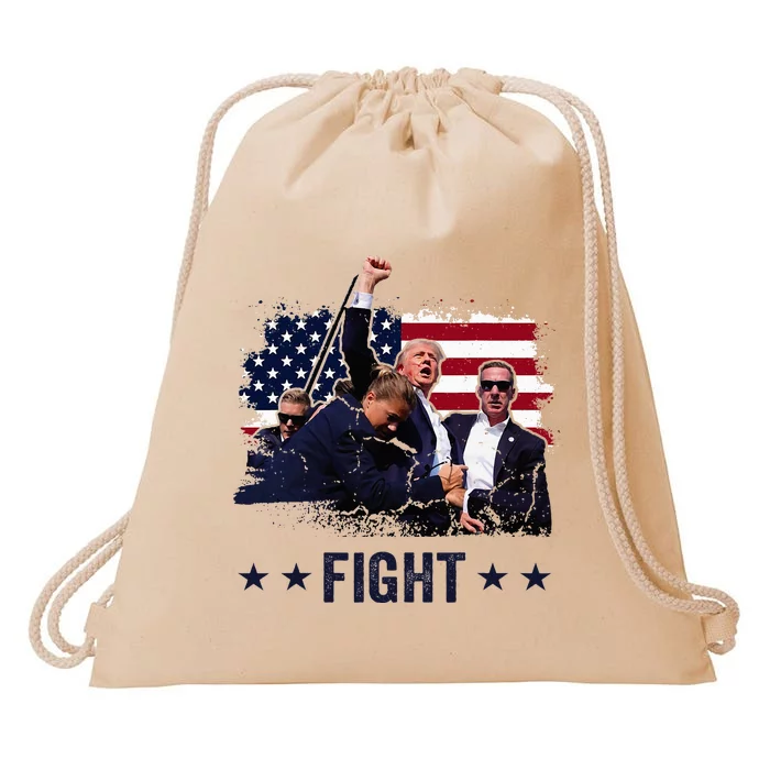 Trump 2024 Fight Fist Rally Trump Rally 2024 American Flag Drawstring Bag