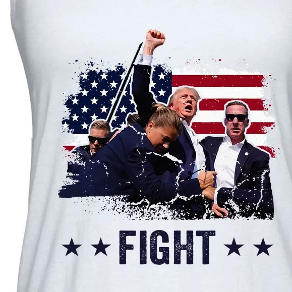 Trump 2024 Fight Fist Rally Trump Rally 2024 American Flag Ladies Essential Flowy Tank