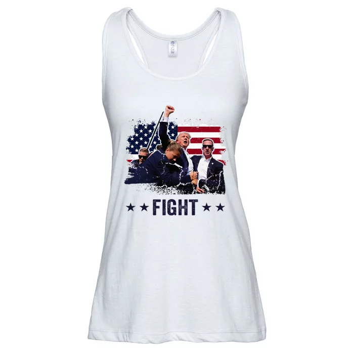 Trump 2024 Fight Fist Rally Trump Rally 2024 American Flag Ladies Essential Flowy Tank