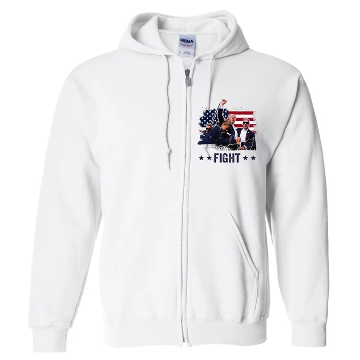 Trump 2024 Fight Fist Rally Trump Rally 2024 American Flag Full Zip Hoodie