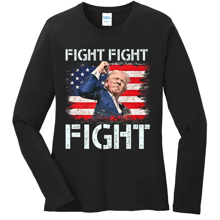 Trump 2024 Fight Fight Fight Trump Signals To Americans To Fight Ladies Long Sleeve Shirt