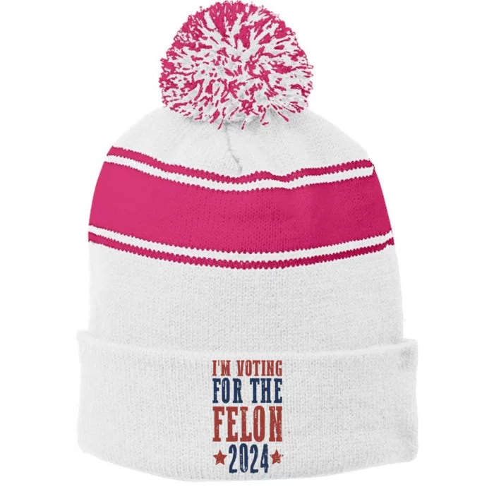 Trump 2024 Free Trump Donald Trump 2024 Stripe Pom Pom Beanie