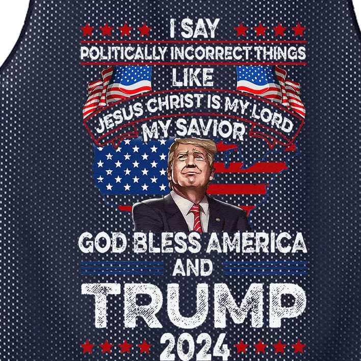 Trump 2024 Funny God Bless America Jesus Christ Is My Lord Mesh Reversible Basketball Jersey Tank