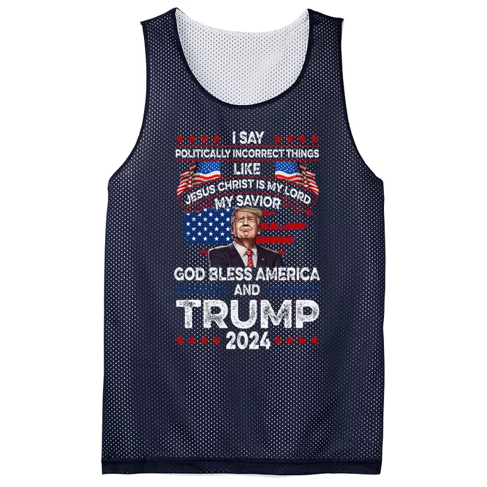 Trump 2024 Funny God Bless America Jesus Christ Is My Lord Mesh Reversible Basketball Jersey Tank