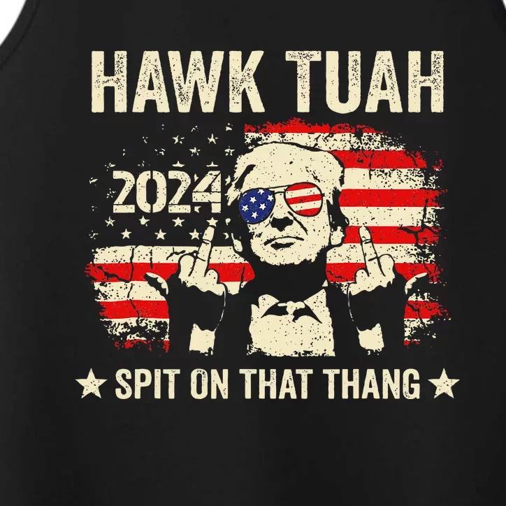 Trump 2024 Flag Funny Hawk Tush Middle Finger 24 Vote Trump Performance Tank