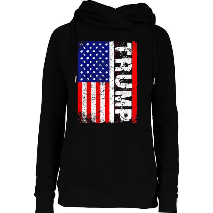 Trump 2020 Flag Usa Trump 45 American Flag Vintage Womens Funnel Neck Pullover Hood