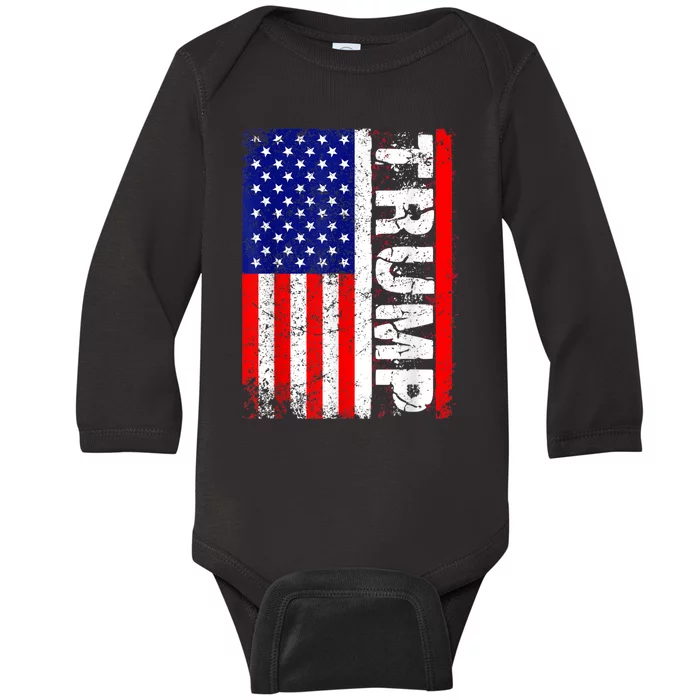 Trump 2020 Flag Usa Trump 45 American Flag Vintage Baby Long Sleeve Bodysuit