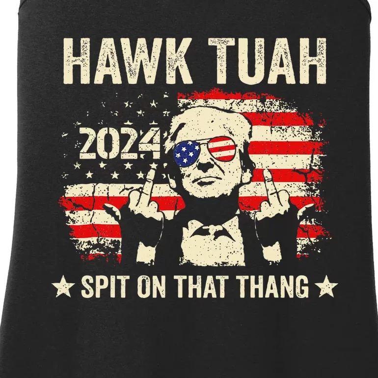 Trump 2024 Flag Funny Hawk Tush Middle Finger 24 Vote Trump Ladies Essential Tank