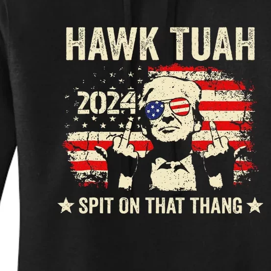 Trump 2024 Flag Funny Hawk Tush Middle Finger 24 Vote Trump Women's Pullover Hoodie