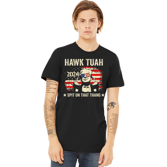 Trump 2024 Flag Funny Hawk Tush Middle Finger 24 Vote Trump Premium T-Shirt