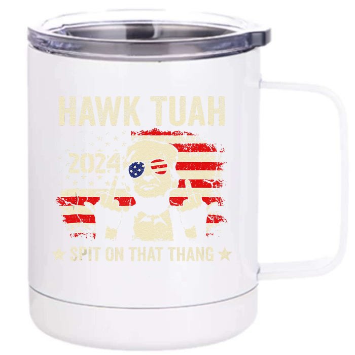 Trump 2024 Flag Funny Hawk Tush Middle Finger 24 Vote Trump Front & Back 12oz Stainless Steel Tumbler Cup