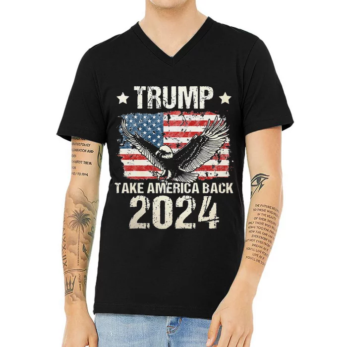 Trump 2024 flag take America back Trump 2024 V-Neck T-Shirt