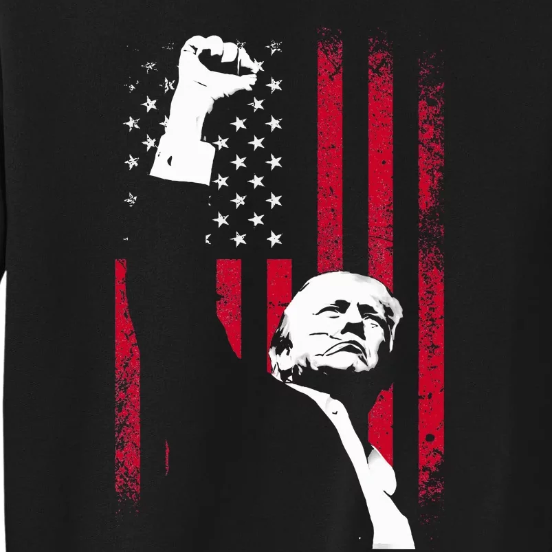 Trump 2024 Fist Fight For America Usa Flag Tall Sweatshirt