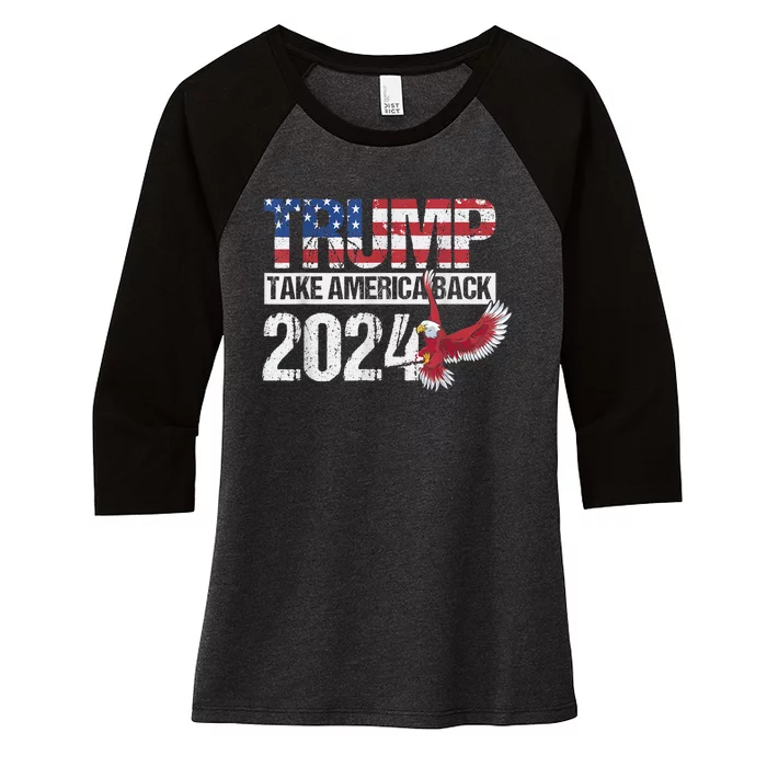 Trump 2024 Flag Take America Women's Tri-Blend 3/4-Sleeve Raglan Shirt