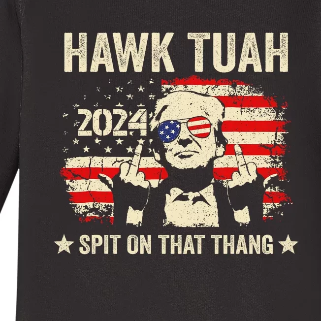 Trump 2024 Flag Funny Hawk Tush Middle Finger 24 Vote Trump Baby Long Sleeve Bodysuit