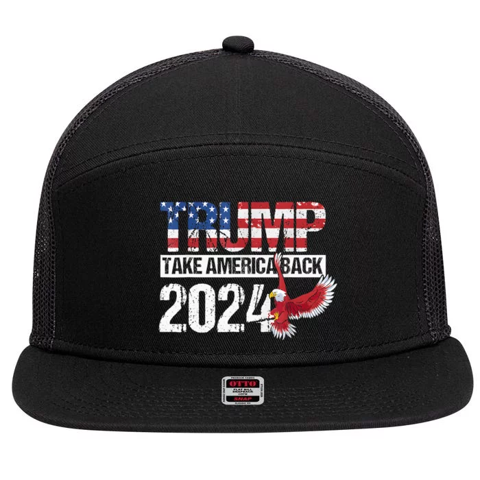 Trump 2024 Flag Take America Back Men Women Trump 2024 7 Panel Mesh Trucker Snapback Hat