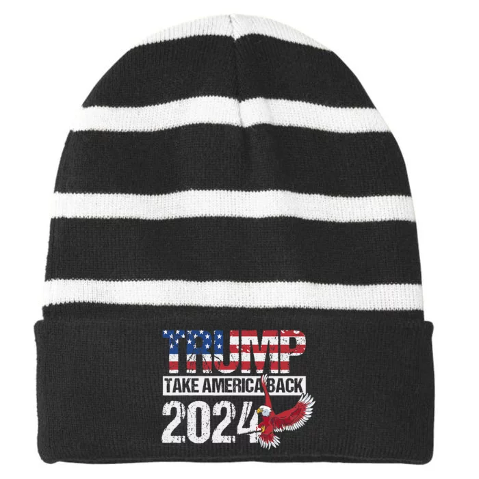 Trump 2024 Flag Take America Back Trump 2024 Striped Beanie with Solid Band