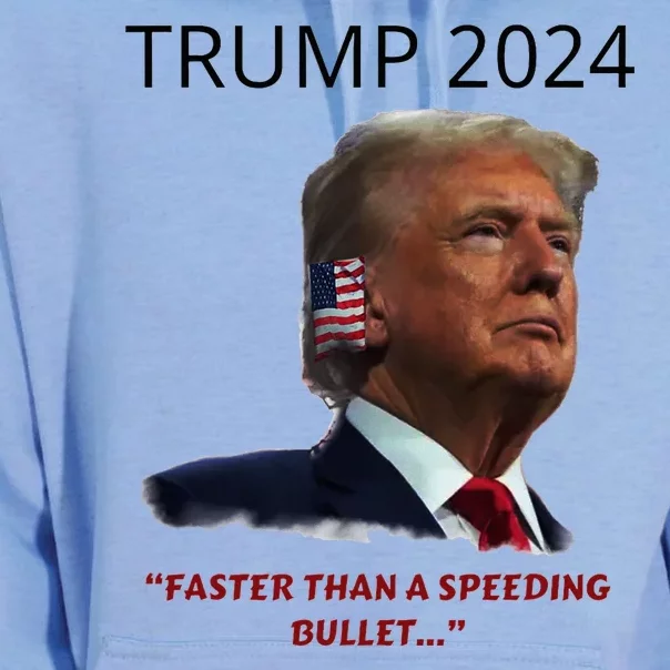 Trump 2024 Faster Than A Speeding Bullet Patriotic Graphic Unisex Surf Hoodie