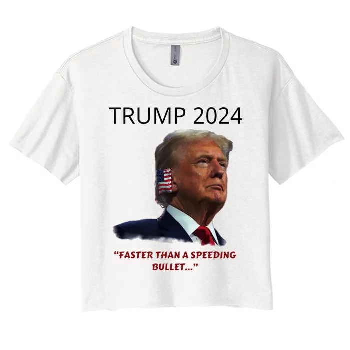 Trump 2024 Faster Than A Speeding Bullet Patriotic Graphic Women's Crop Top Tee