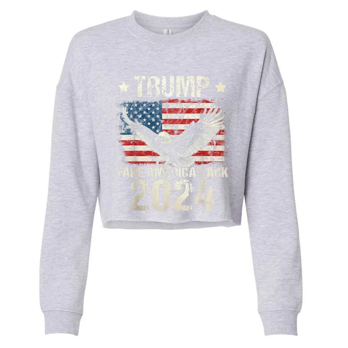 Trump 2024 Flag Take America Back Men Women Trump 2024 Cropped Pullover Crew