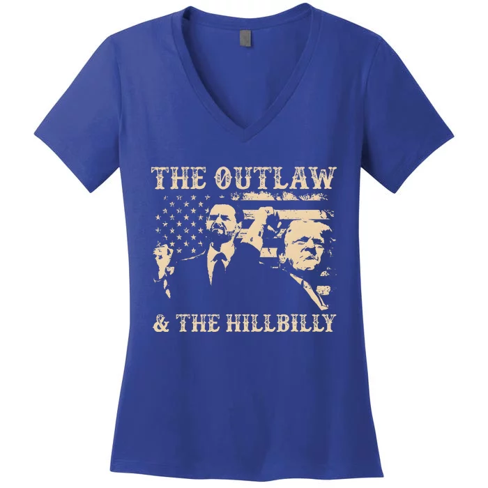 Trump 2024 Flag Outlaw Hillbilly J.D.Vance 2024 Women's V-Neck T-Shirt