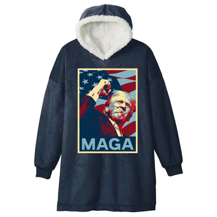 Trump 2024 Fight Fist Pump Us Flag Hooded Wearable Blanket