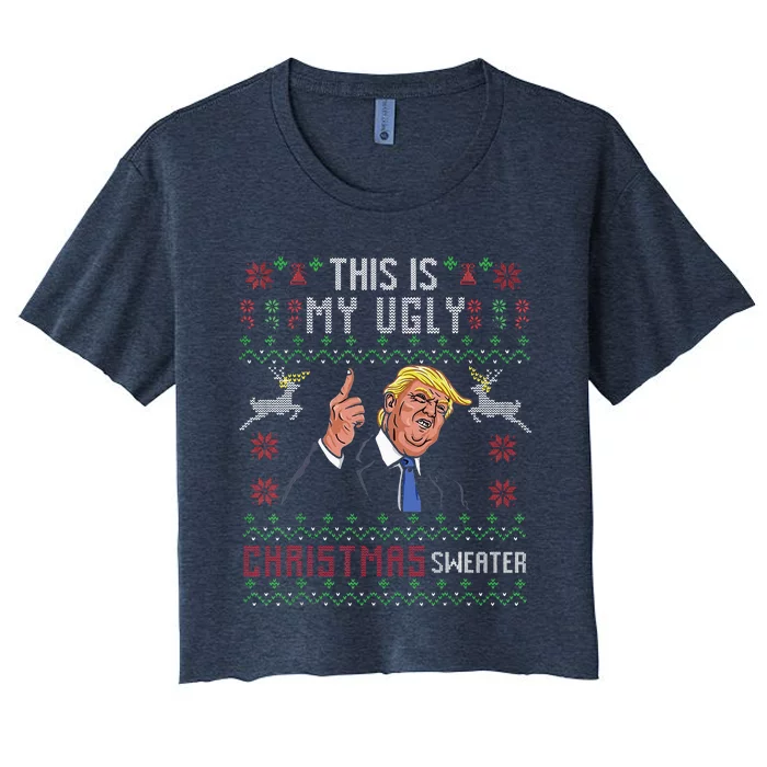 Trump 2024 Funny Xmas Ugly Sweater Women's Crop Top Tee