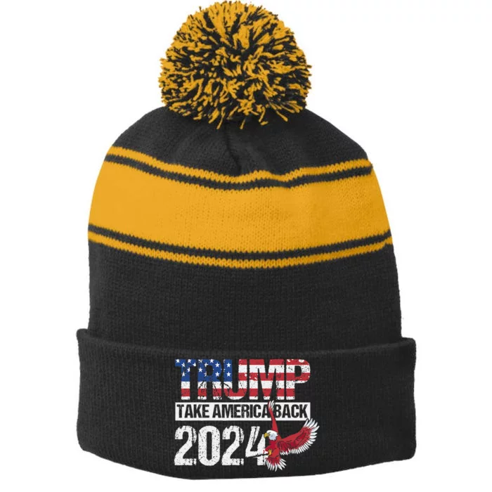 Trump 2024 Flag Take America Back Men Women Trump 2024 Stripe Pom Pom Beanie