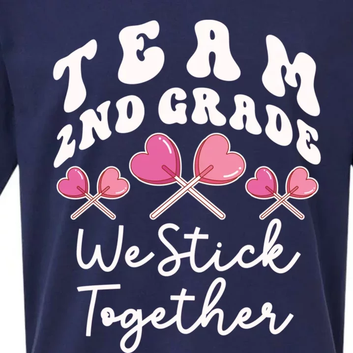 Team 2nd Grade We Stick Together Second Teacher Heart Sucker Gift Sueded Cloud Jersey T-Shirt