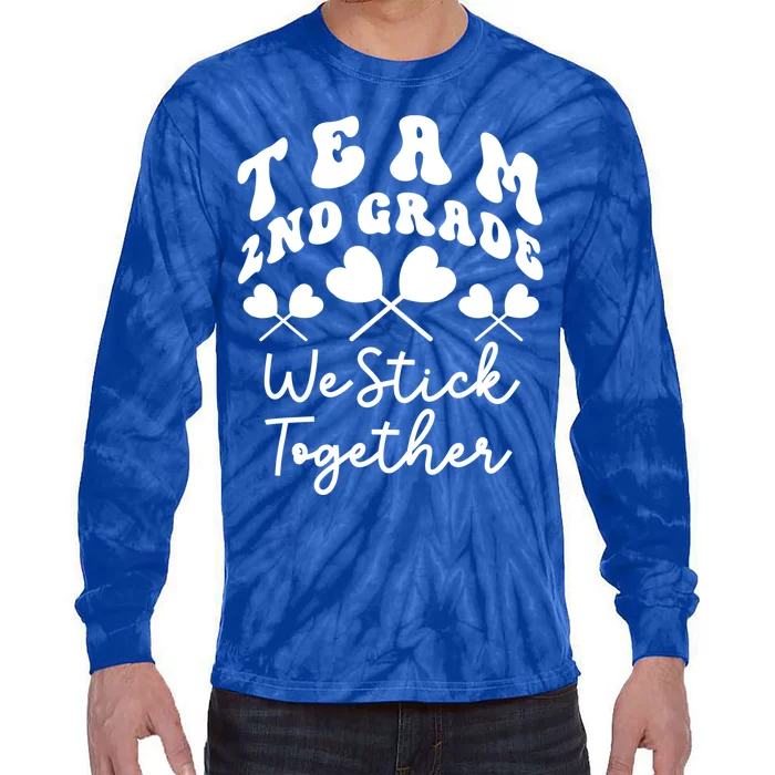 Team 2nd Grade We Stick Together Second Teacher Heart Sucker Gift Tie-Dye Long Sleeve Shirt