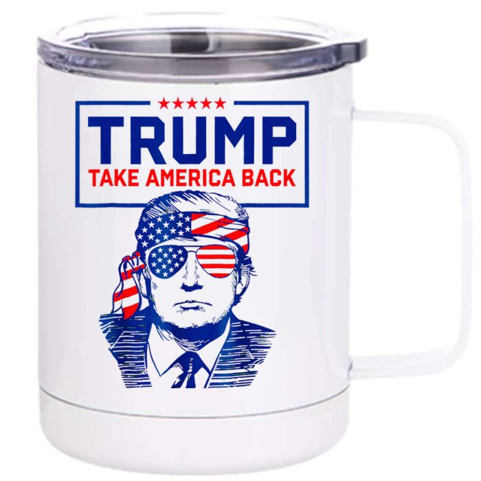 Trump 2024 Gifts American Flag Take America Back Front & Back 12oz Stainless Steel Tumbler Cup