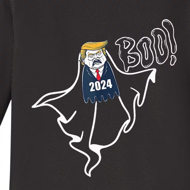 Trump 2024 Hair Funny Ghost Halloween Baby Long Sleeve Bodysuit