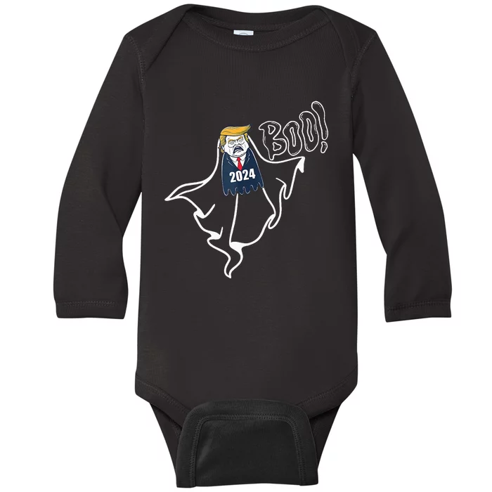 Trump 2024 Hair Funny Ghost Halloween Baby Long Sleeve Bodysuit